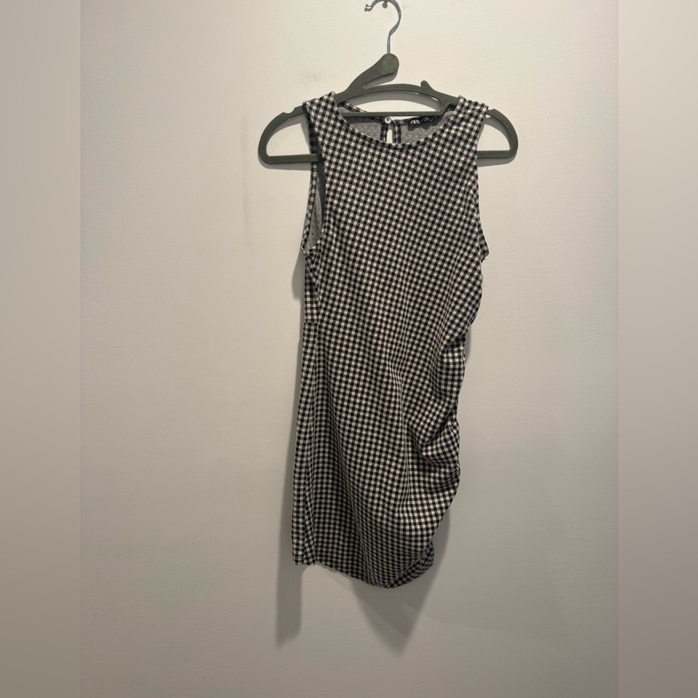 Zara Gingham Asymmetrical Ruched Bodycon Mini Dress